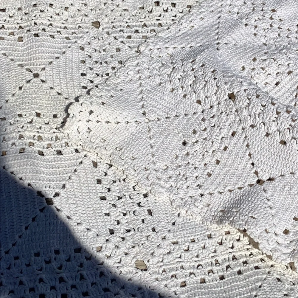 White Crochet heavy rectangular Tablecloth 37 x 44” vintage